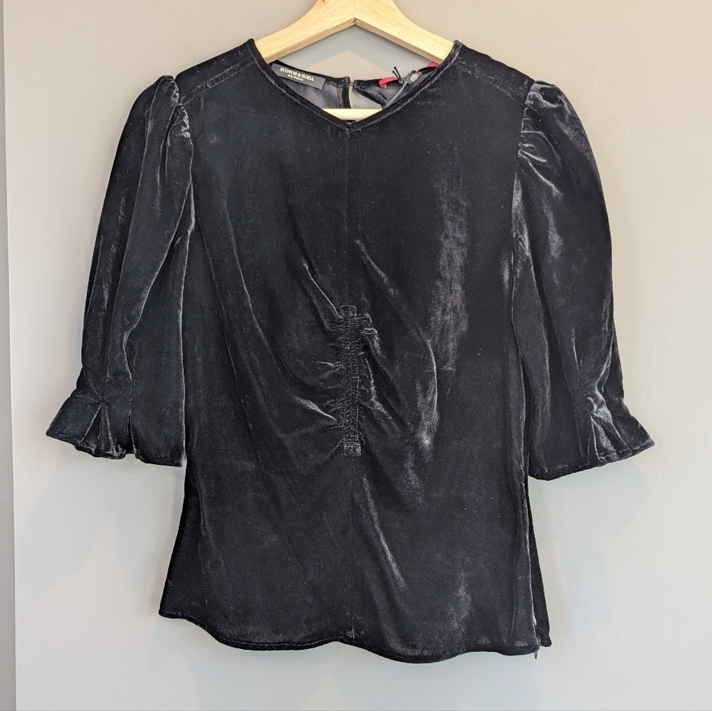 Scotch & Soda Black Velvet Ruched 3/4 Sleeve Top size medium new with tags